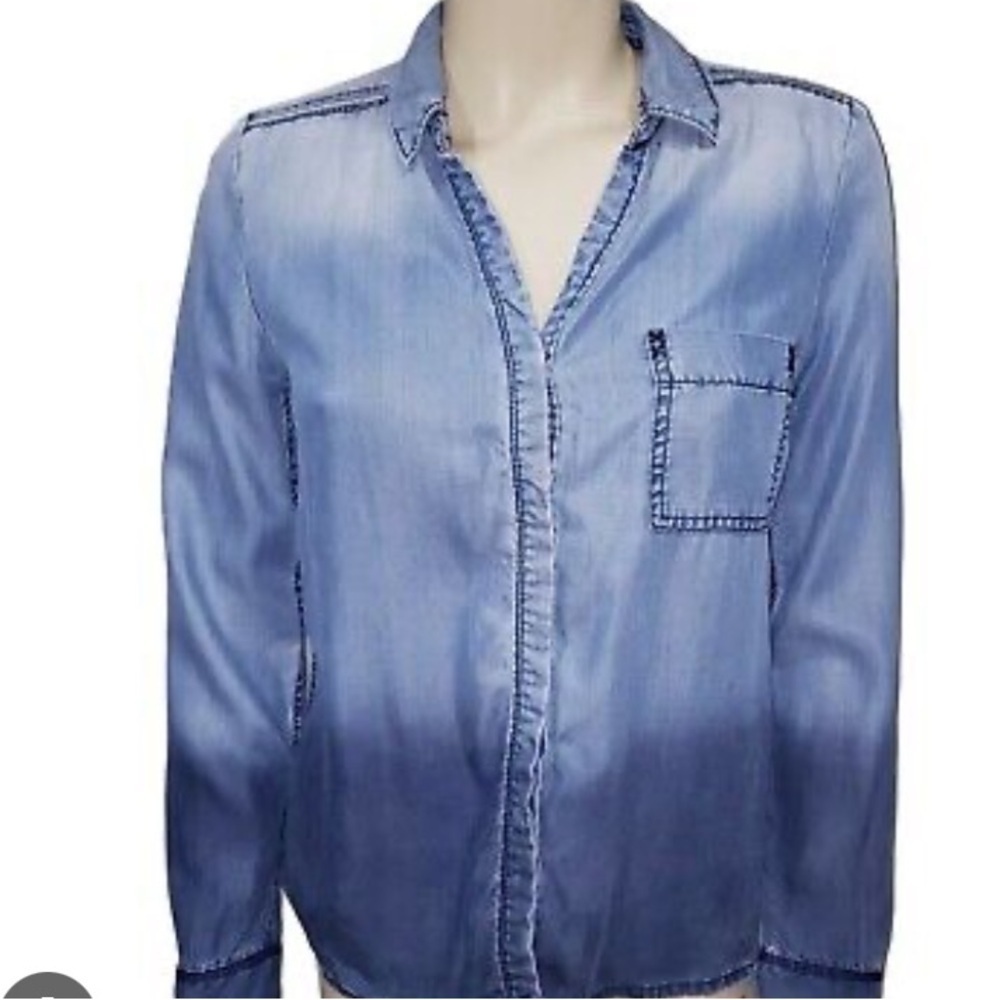 Anthropologie Holding Horses Ombre Tencel Button Down Long Sleeve Top size XS